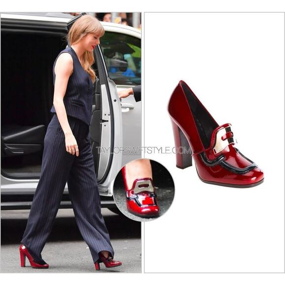 Prada Fall 2010 Burgundy Patent Leather Loafer Square Toe Block Heels IT 39.5 - Picture 3 of 16